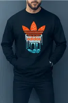 Fleece Printed Sweatshirt for Men, Black (M)