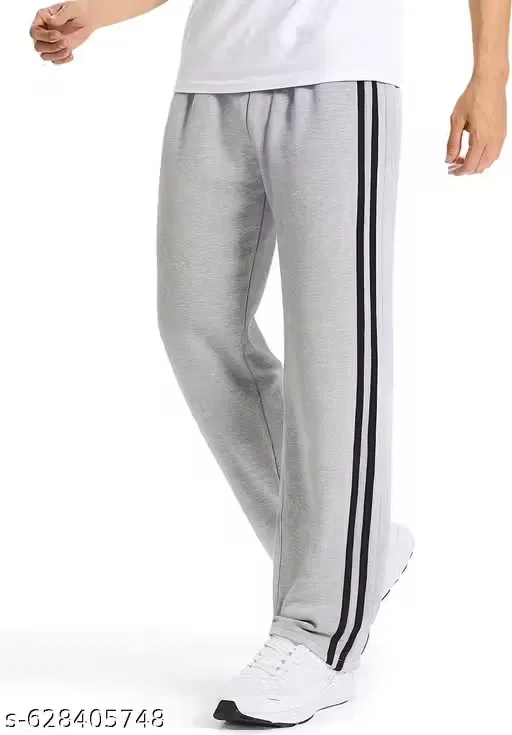 Cotton Blend Solid Trackpants for Men, Grey (L)