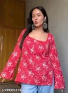 Rayon Printed Short Kurti for Women, Red 