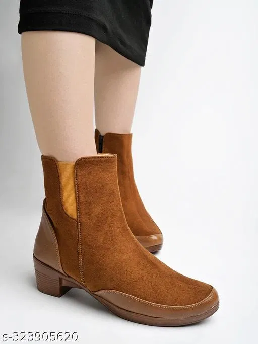 Shoetopia Solid Synthetic Block Heel Boots (IND-5)