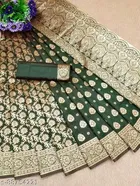 Silk Woven Design Saree for Women, Bottle Green 