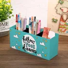 AccuPrints Makeup Brush Holder and Cosmetics Organizer, Motivational Desk Organizer for Girls Women, 26 cm x 8 cm x 10 cm, Blue and White,Follow pen stand