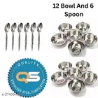 Stainless Steel 12 Pcs Bowls with 6 Pcs Spoon 