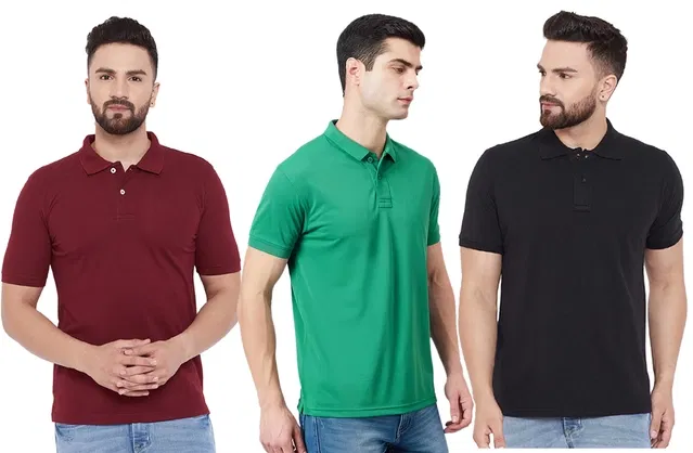 Polo T-shirt for Men, Pack of 3 (Multicolor, XL)