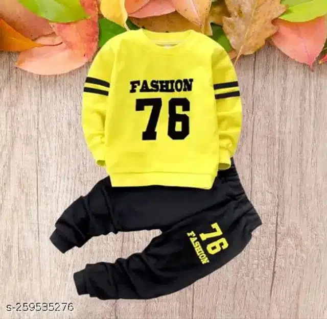Hosiery Cotton Full Sleeves T-Shirt with Pant Clothing Set for Kids (Yellow & Black, 9-12 Months)
