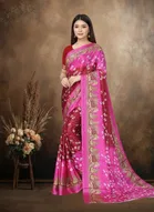 Art Silk Printed Saree for Women, Pink 