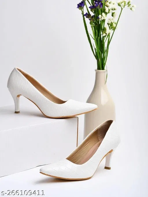 Pointed Toe Pumps for Women (White, IND-5)