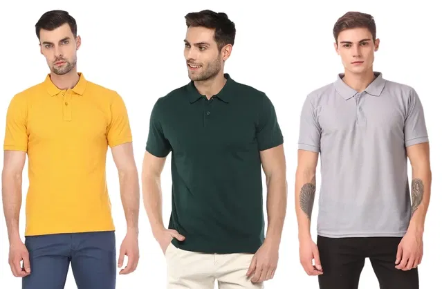 Polo T-shirts for Men, Pack of 3 (Multicolor, L)