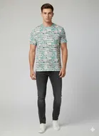 Cotton Blend Printed T-Shirt for Men, Blue 