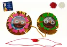 Synthetic 2 Pcs Rakhi with Greeting Card & Roli Chawal 