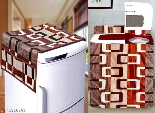 KANUSHI Industries® Fridge Covers / Refrigerator Cover +1 Pc Top Load Semi Automatic Washing Machine Cover (Suitable for 6 Kg, 6.5 kg, 7 kg, 7.5 kg) (Color- Brown)(FRI+WASMAC-SEMI-BROWN-BOX)