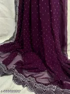 Poly Georgette Embellished Saree For Women, Purple