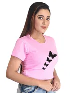 Round Neck Printed Crop Top for Women 
