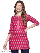 Rayon Printed Short Kurti for Women, Pink 