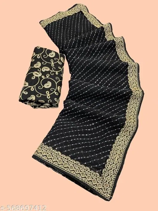 Elegant Saree for Women (Black, Free Size)