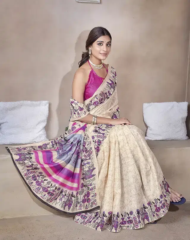Art Silk Printed Saree for Women (Pink, 6 m)