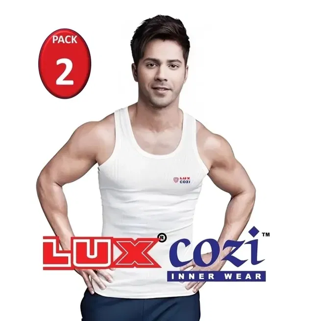 Lux Cozi Cotton Solid Vest for Men, Pack of 2 (White, 100 cm)