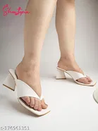 Shoetopia White Synthetic Block Heel Square Toe Mid-Top Sandals 
