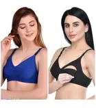 Cotton Blen Solid Non Padded Feeding Bras for Women (Multicolor, 32) (Pack of 2)