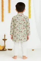 Cotton Printed Kurta with Payjama for Boys, Red & White 