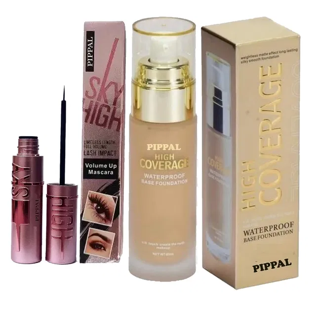 Pippal High Coverrage Waterproof Base Foundation (60 ml) with Eyeliner (6 ml) (Set of 2)