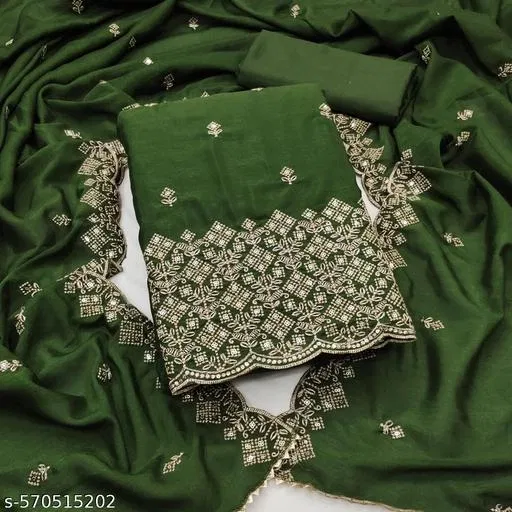 Embroidered Floral Patiala Suits for Women (, 5.85 meter (S)) (Green, 6.45 meter (XL)