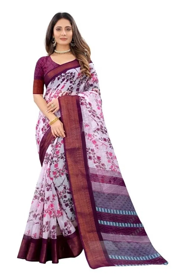 Cotton Printed Saree for Women (Purple, 6.3 m)