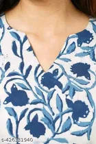 Cotton Printed Short Kurti for Women, White 