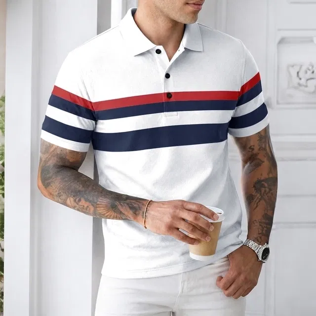 Polo Neck T-Shirt for Men (White, XL)