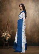 Art Silk Printed Saree for Women, Blue 
