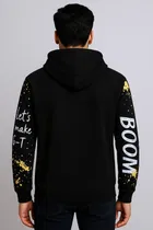 Fleece Printed Hoodie for Men, Black 
