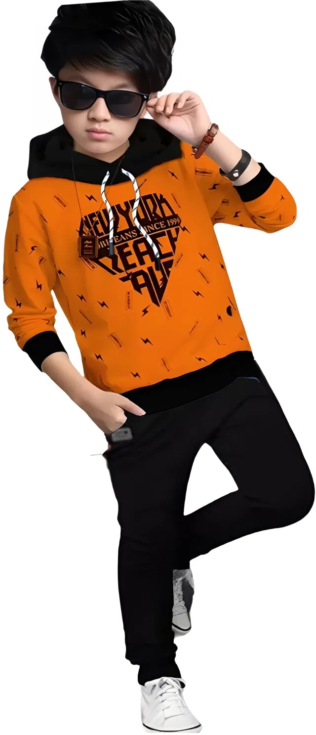 Cotton Blend Clothing Set for Boys (Orange & Black, 9-10 Years)
