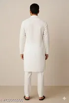 Cotton Solid Kurta Set for Men, White 