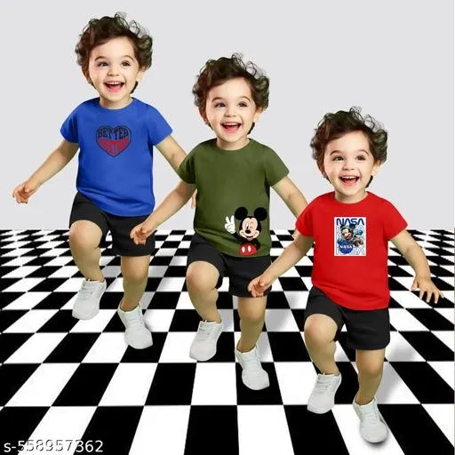 Cotton Blend Printed Clothing Set for Boys, Multicolour, Pack Of 3 (12-18 Months)
