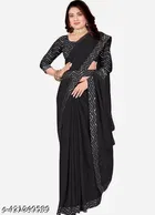 Georgette Saree for Women, Black 