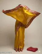 Georgette Embellished Saree For Women, Mustard
