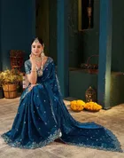 Bollywood Satin Embroidered Saree for Women 
