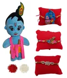 Synthetic 3 Pcs Rakhi with Laddu Gopal Teddy 