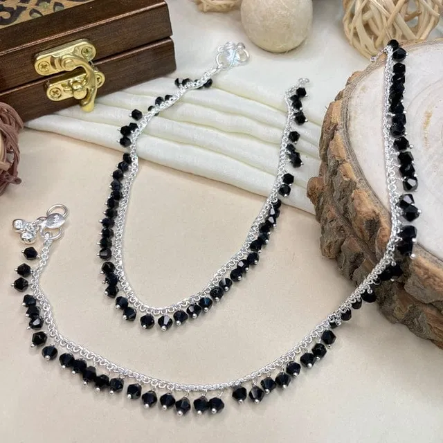 Silver Plated Anklets for Women (Black, Set of 1)