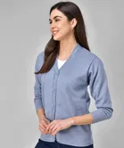 Woolen V-Neck Cardigan Full Sleeve Button-Up Winter Sweater 