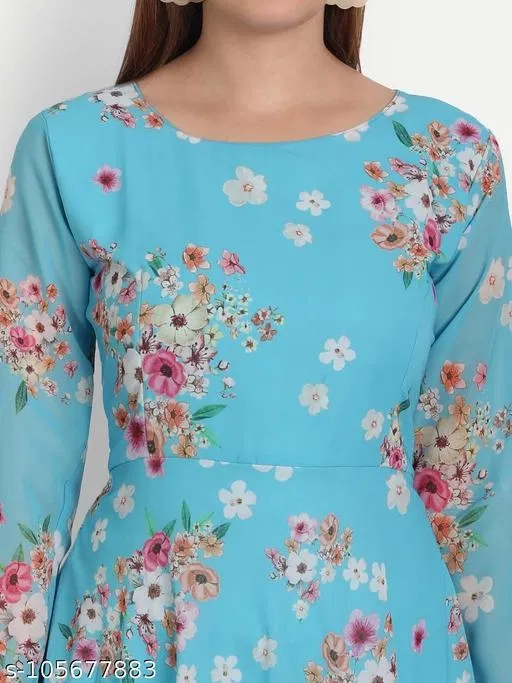 One Piece Gown for Women (Aqua Blue, 5XL)