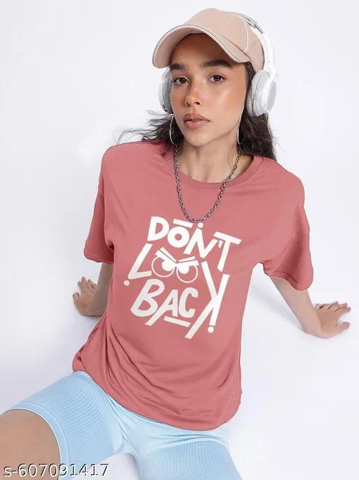 Cotton Blend Printed T-shirt for Women, Pink (S)