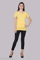 Cotton Solid T-Shirt for Women, Yellow 