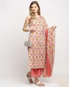 Cambric Cotton Printed Kurta with Pant & Dupatta for Women 