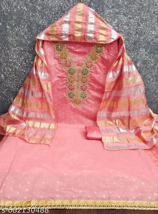 Silk Blend Embroidered Punjabi/All Over Suits for Women (Multicolor, 6.45 meter (XL)