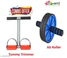 Single Spring Tummy Trimmer with Ab Wheel Roller 