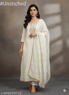 Chanderi Cotton Punjabi/All Over Suits Semi-Stitched Suits for Women 