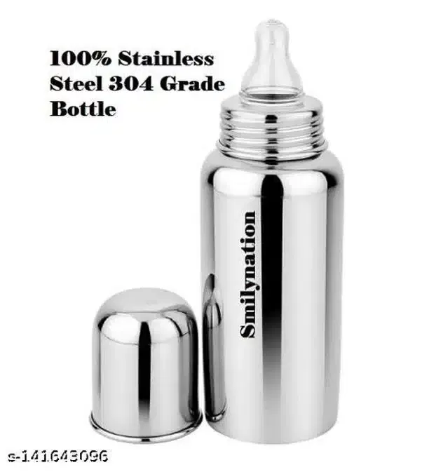 Stainless Steel Milk Feeding Bottle for Infants (Silver, 250 ml)