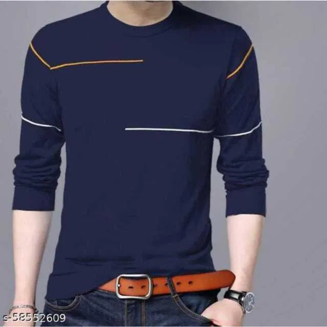 Ruggstar Casual Printed Round Neck T-Shirt For Men (Navy, L) (R-38)