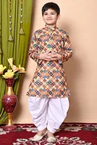 Cotton Blend Printed Kurta with Dhoti for Boys, Multicolor 
